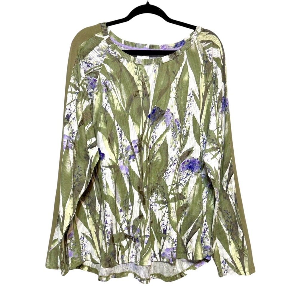 Chicos Size 4 Granola Girl Botanical Knit Top‎ Womens 2XL Naturecore Cottagecore